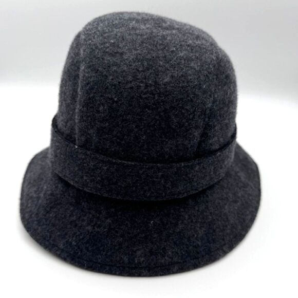 J. Crew Women's SZ S/M 100% Wool Charcoal Gray Cloche Bucket Short-Brim Hat Pink - Picture 7 of 9